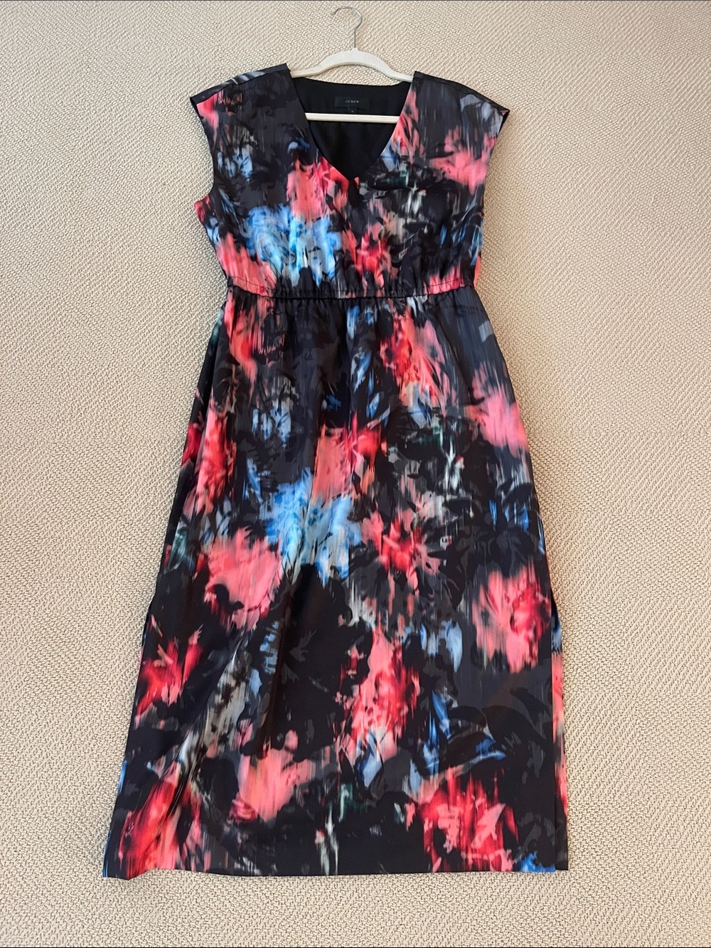 J. Crew Black Maxi Dress with Pink & Blue Tie-Dye Floral